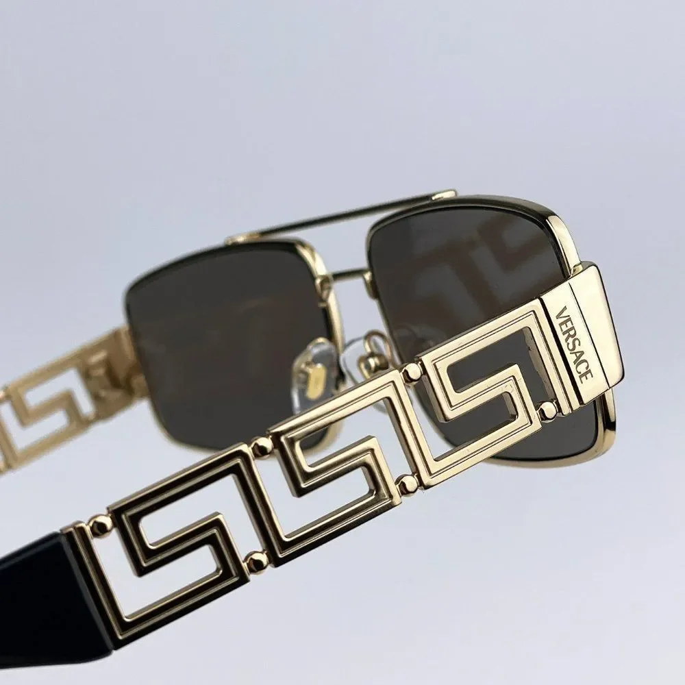Versace Sunglasses VE2257 10025A Gold Light Brown Mirror Metal Pilot Unisex